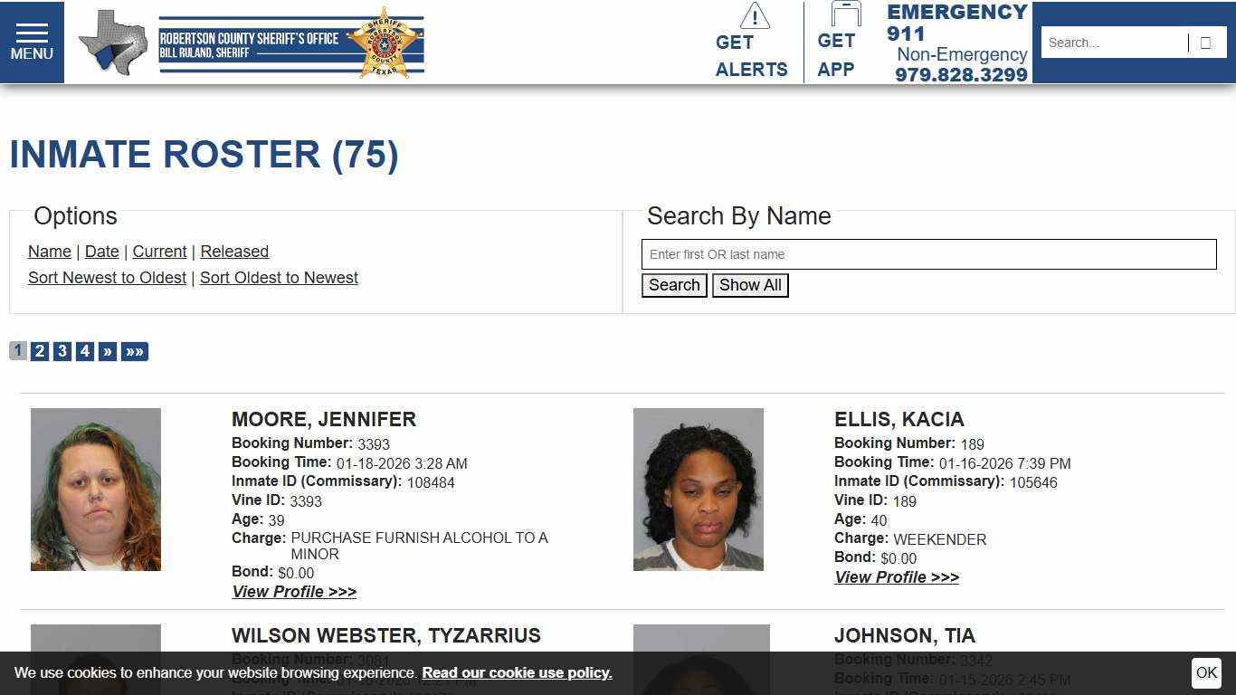 Inmate Roster | Robertson County Texas Sheriff's Office | Sort Booking Time - Descending | Page 1